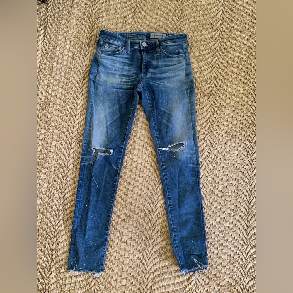 AG skinny jeans with the legging ankle . Distressed . Size 27R
